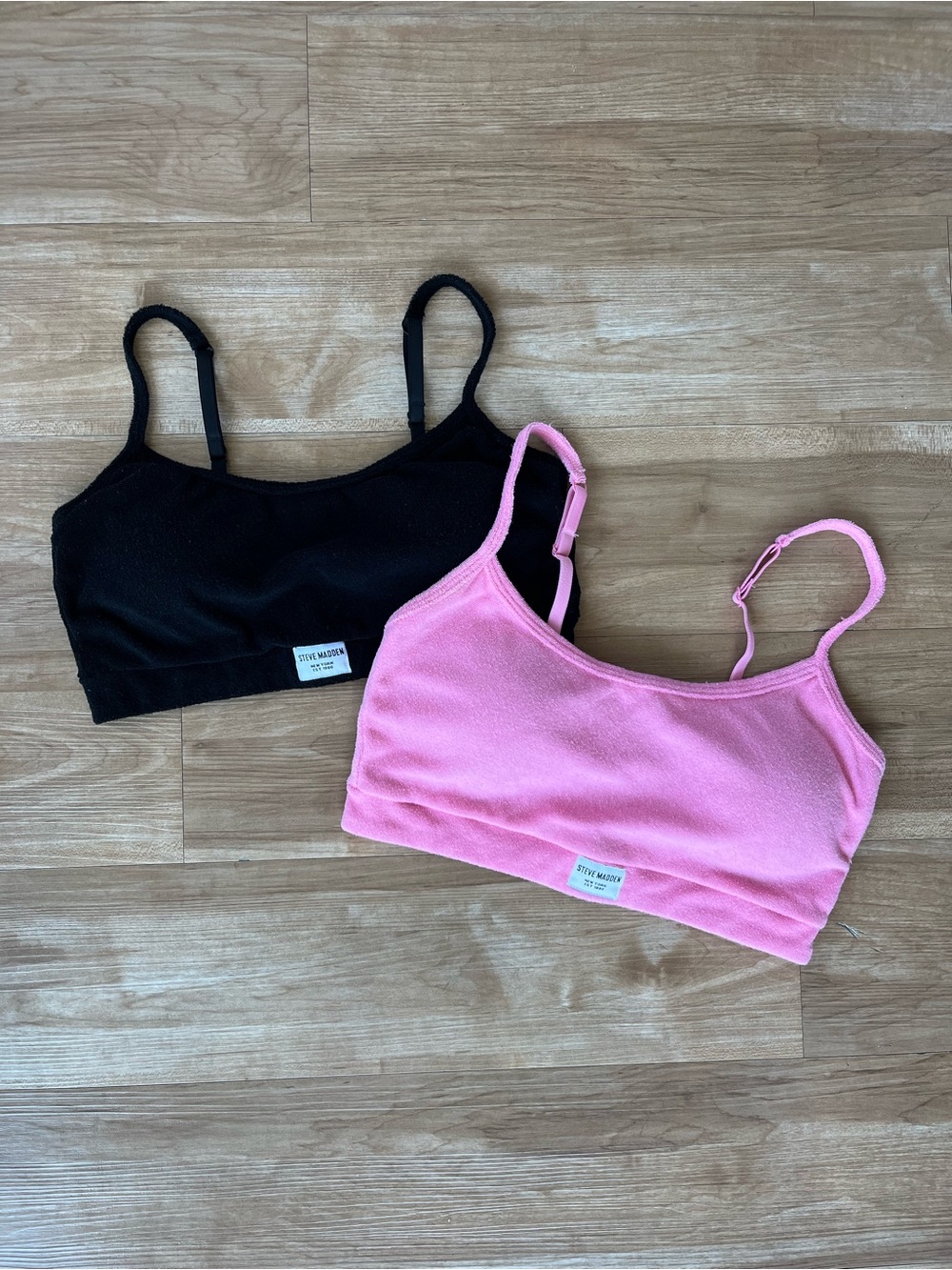 Steve Madden 2-Pack Scoop Neck Terrycloth Bralettes in Pink and Black